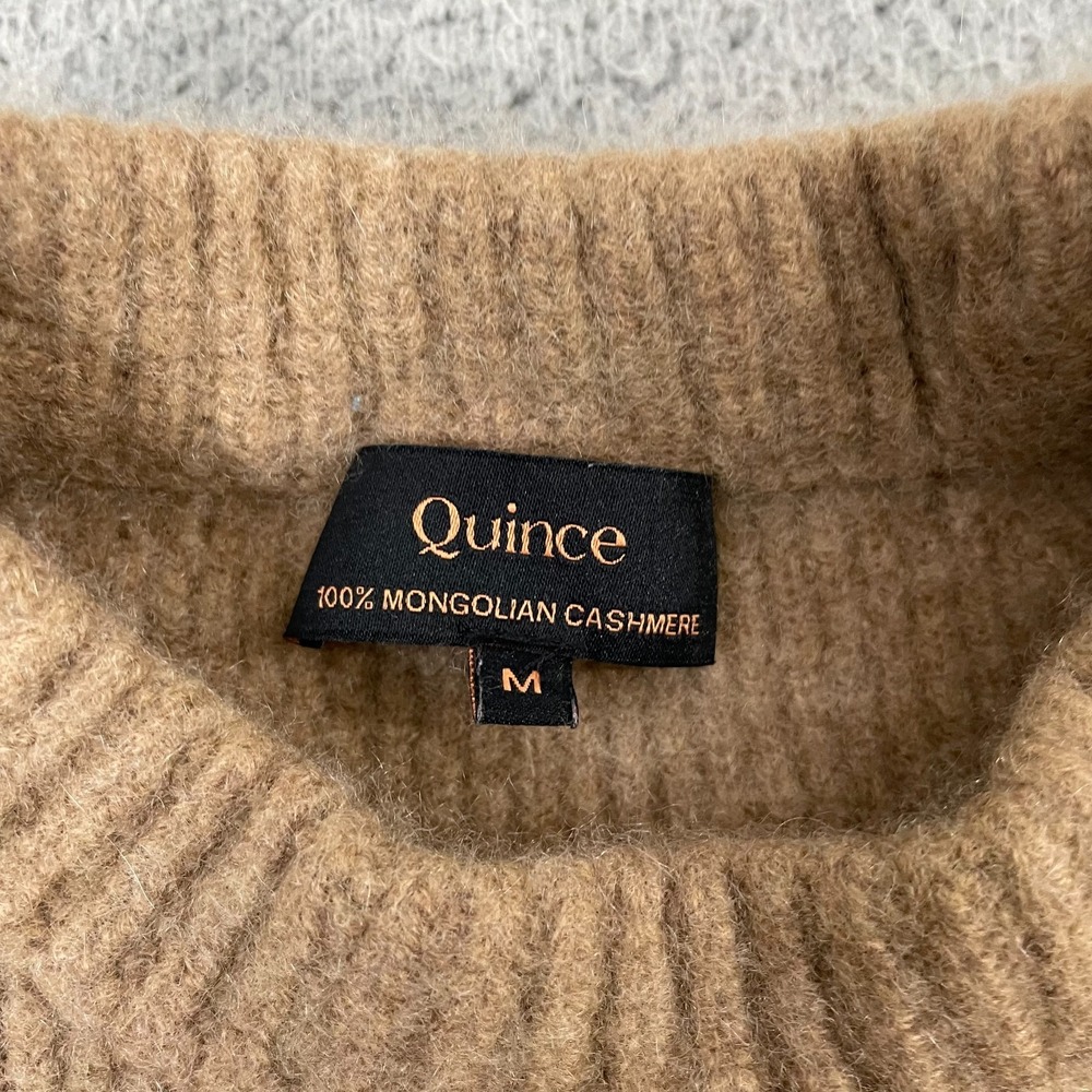 Quince Mongolian Cashmere Fisherman Sweater Women M (SHRUNK) Tan Crewneck - Picture 2 of 7